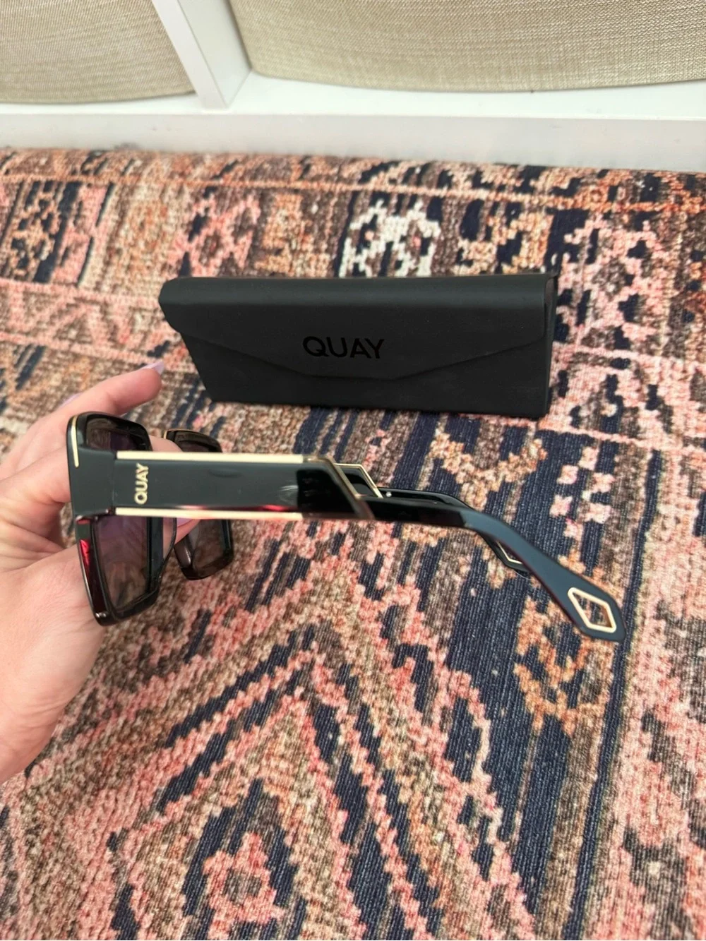 Quay Australia Black & Gold‎ Almost Ready Square Frame Polarized Sunglasses